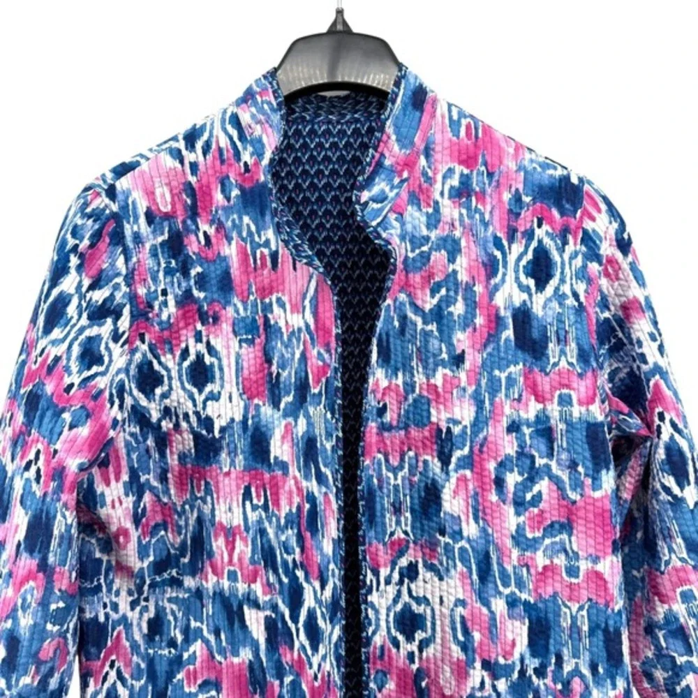 Artisan Quilted Womens M/L Pre-Owned Reversible Jacket Ikat Print‎ Collarless